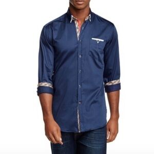 Banana Lemon Button Down Shirt Plaid Trim Cuffs & Placket XL